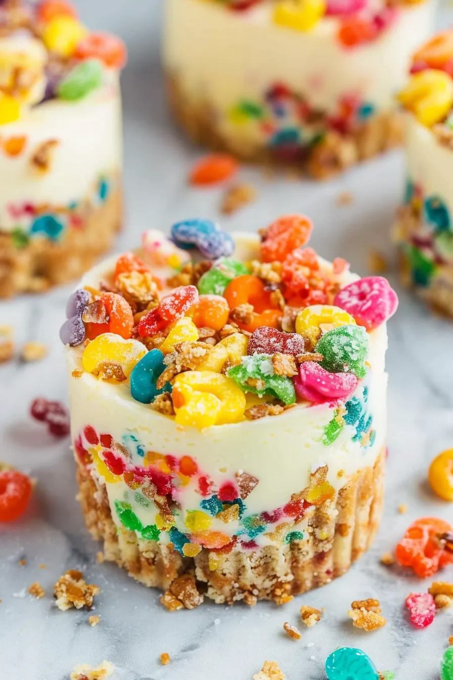 Mini Fruity Pebbles Cheesecakes: Bunte Knusper-Käsekuchen-Häppchen