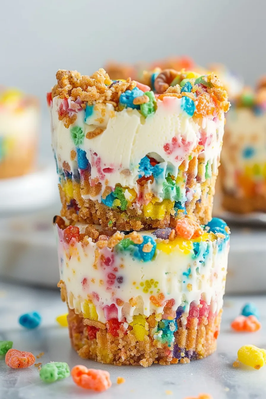 Mini Fruity Pebbles Cheesecakes: Bunte Knusper-Käsekuchen-Häppchen