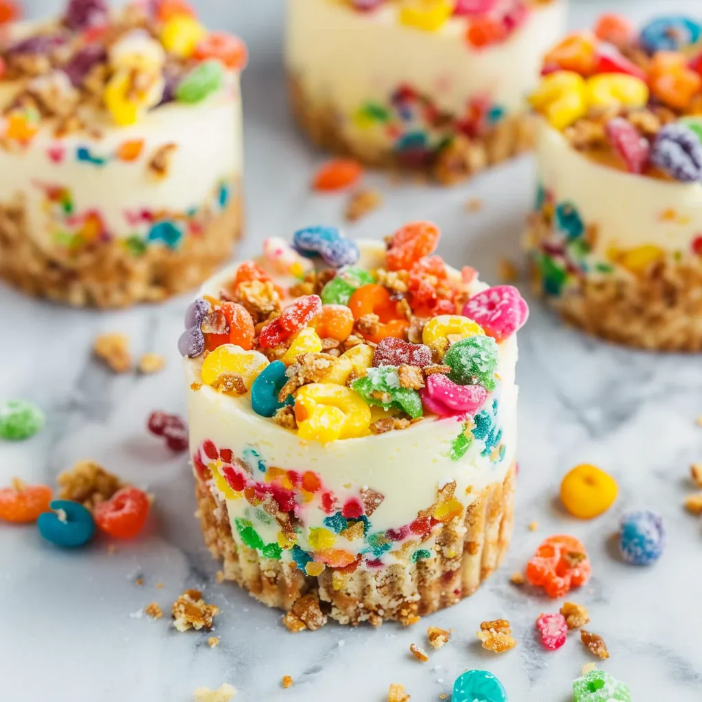 Mini Fruity Pebbles Cheesecakes: Bunte Knusper-Käsekuchen-Häppchen