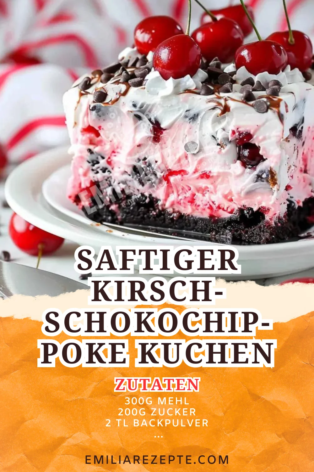 Saftiger Kirsch-Schokochip-Poke Kuchen: Ein fruchtig-schokoladiges Dessert