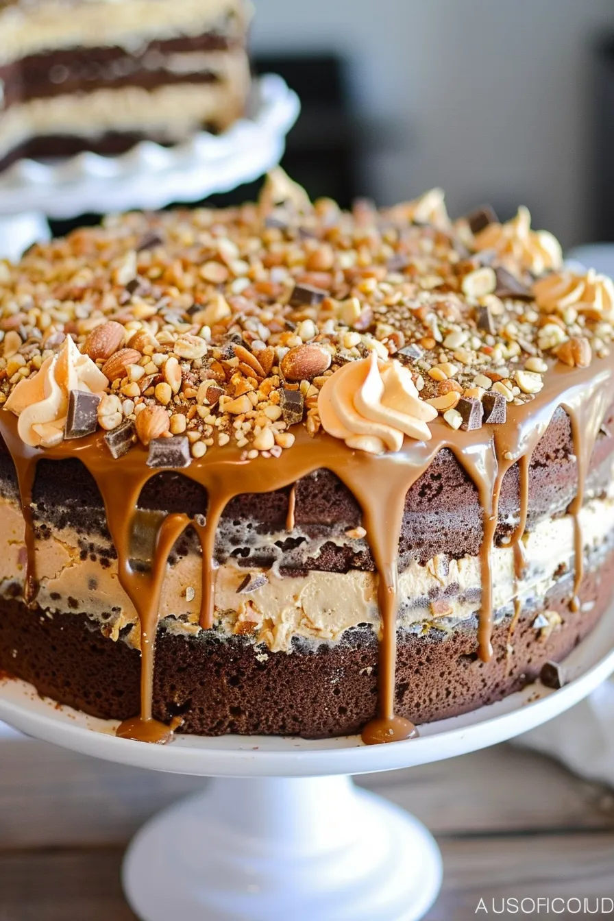 Schokoladen-Erdnussbutter-Karamell-Torte mit Toffee