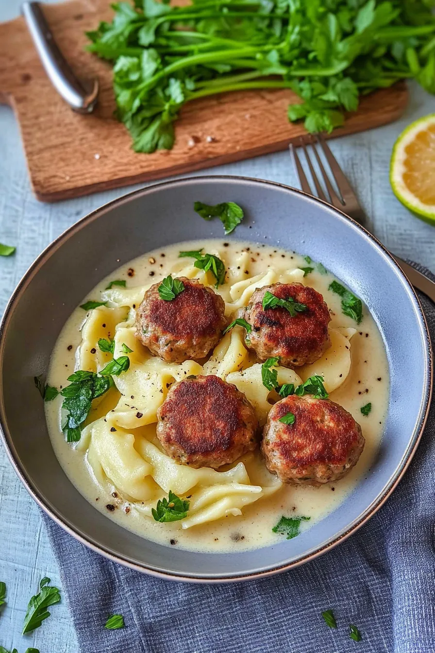 Kohlrabi Rezept: Gemüse in heller Soße mit Frikadellen und Spätzle