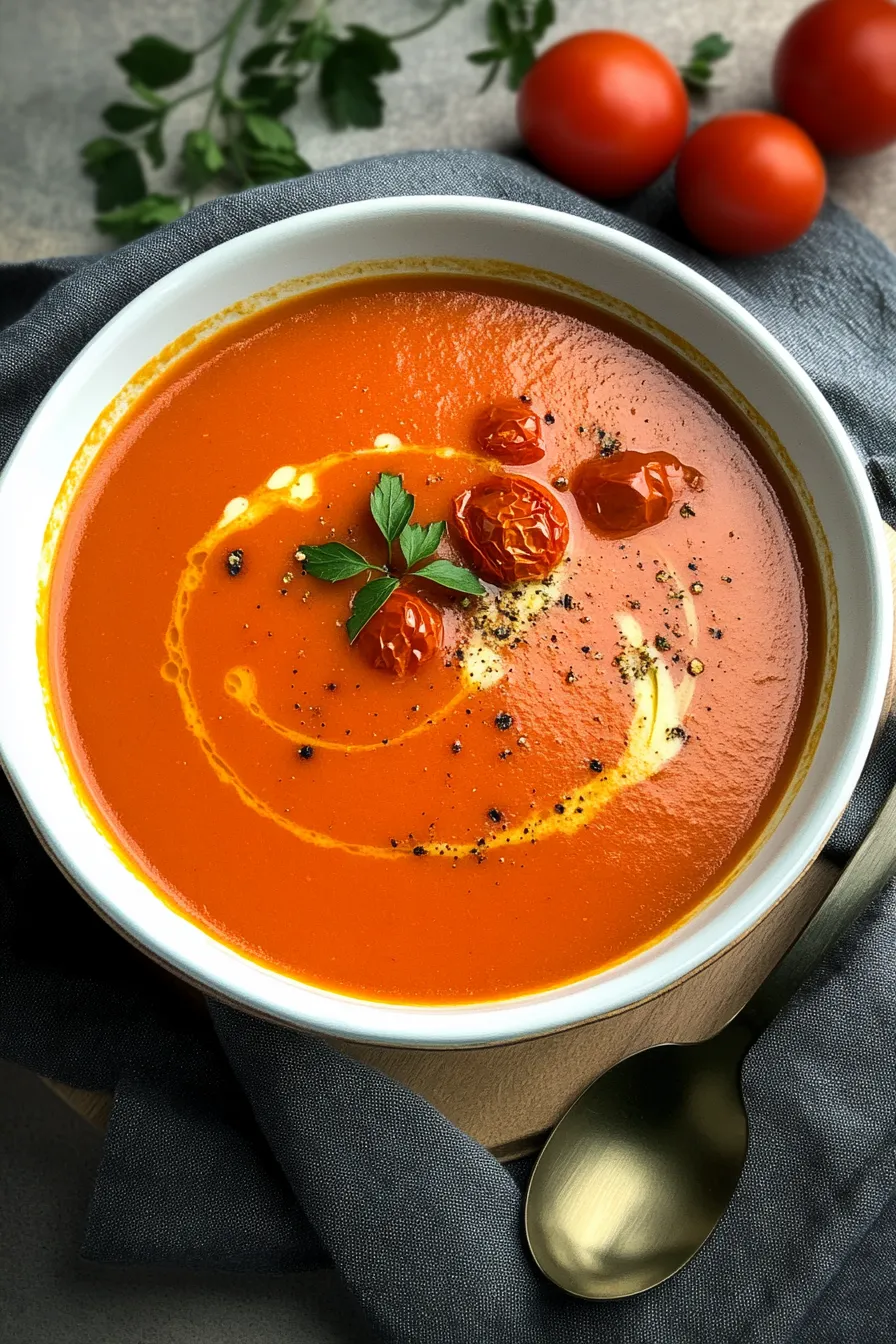 Einfache Tomatensuppe mit gerösteten Tomaten