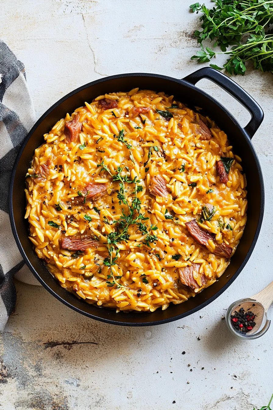 One Pot Rezepte: Cremiges Orzo mit Hähnchen - Einfach und Lecker