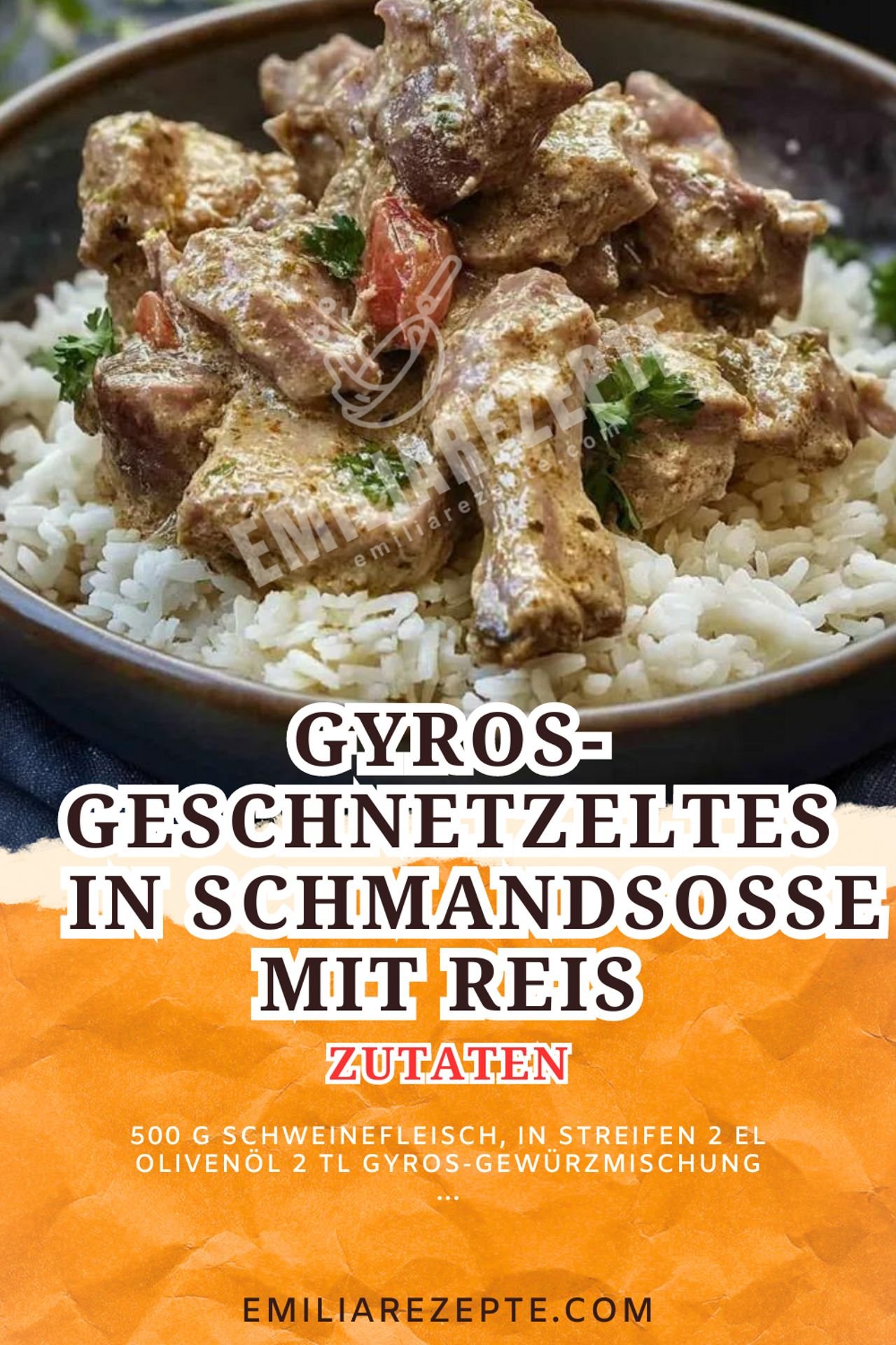 Gyros-Geschnetzeltes in Schmandsoße mit Reis