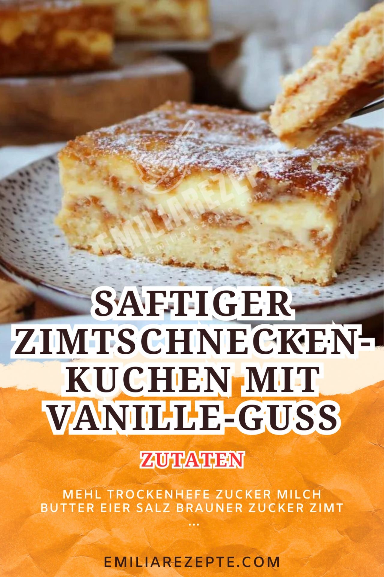 Kuchen Rezepte: Saftiger Zimtschnecken-Kuchen mit Vanille-Guss