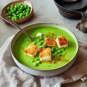 Cremige Erbsensuppe mit knusprigem Feta: Einfaches Suppen Rezept für Genießer