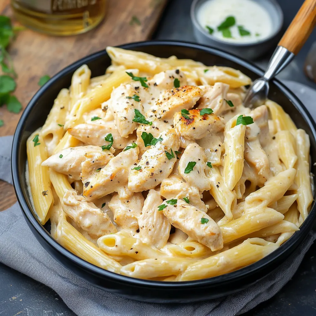 Cremige Hähnchen-Pasta mit Knoblauch: Einfaches Nudelgericht für gemütliche Abende