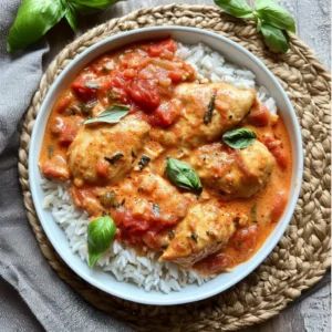 Leckeres Hähnchen Rezept: Saftige Hühnerbrust mit Reis und Tomatensoße