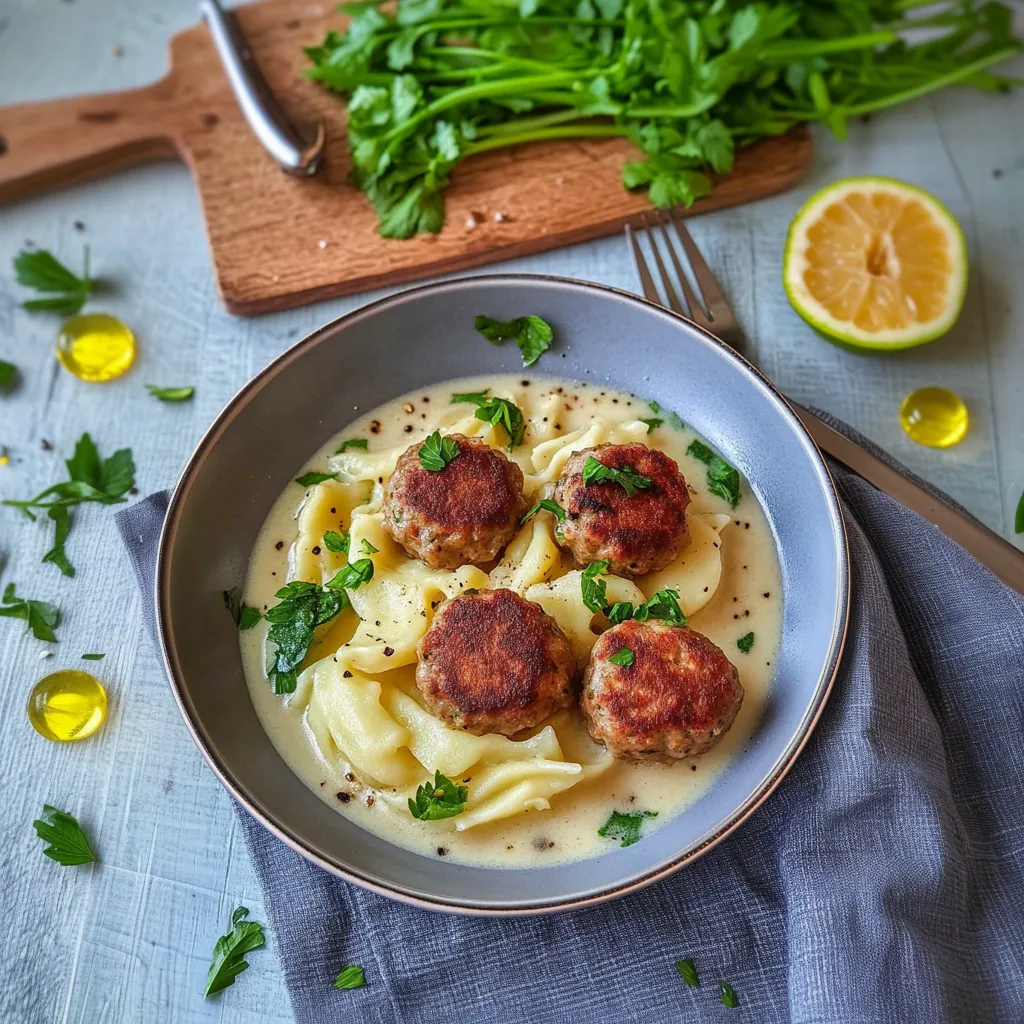 Kohlrabi Rezept: Gemüse in heller Soße mit Frikadellen und Spätzle