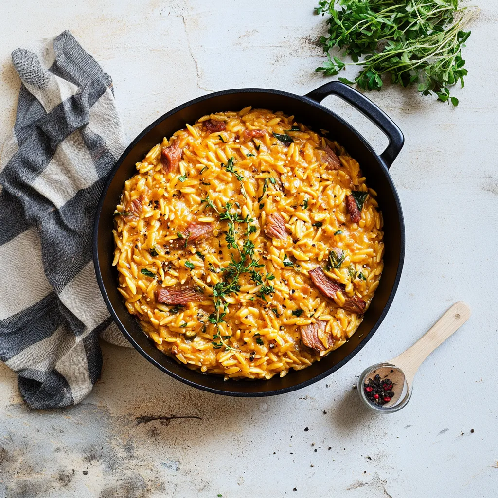 One Pot Rezepte: Cremiges Orzo mit Hähnchen - Einfach und Lecker