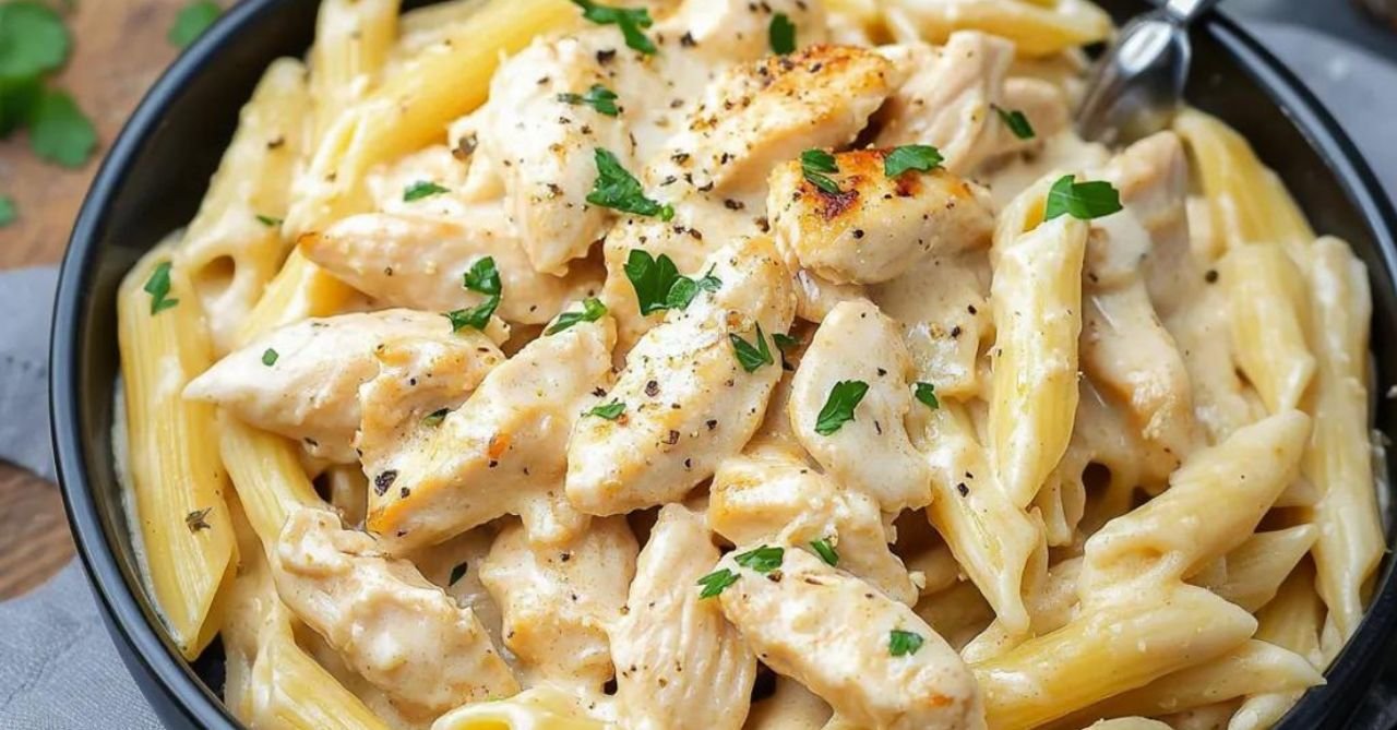 Cremige Hähnchen-Pasta mit Knoblauch: Einfaches Nudelgericht für gemütliche Abende