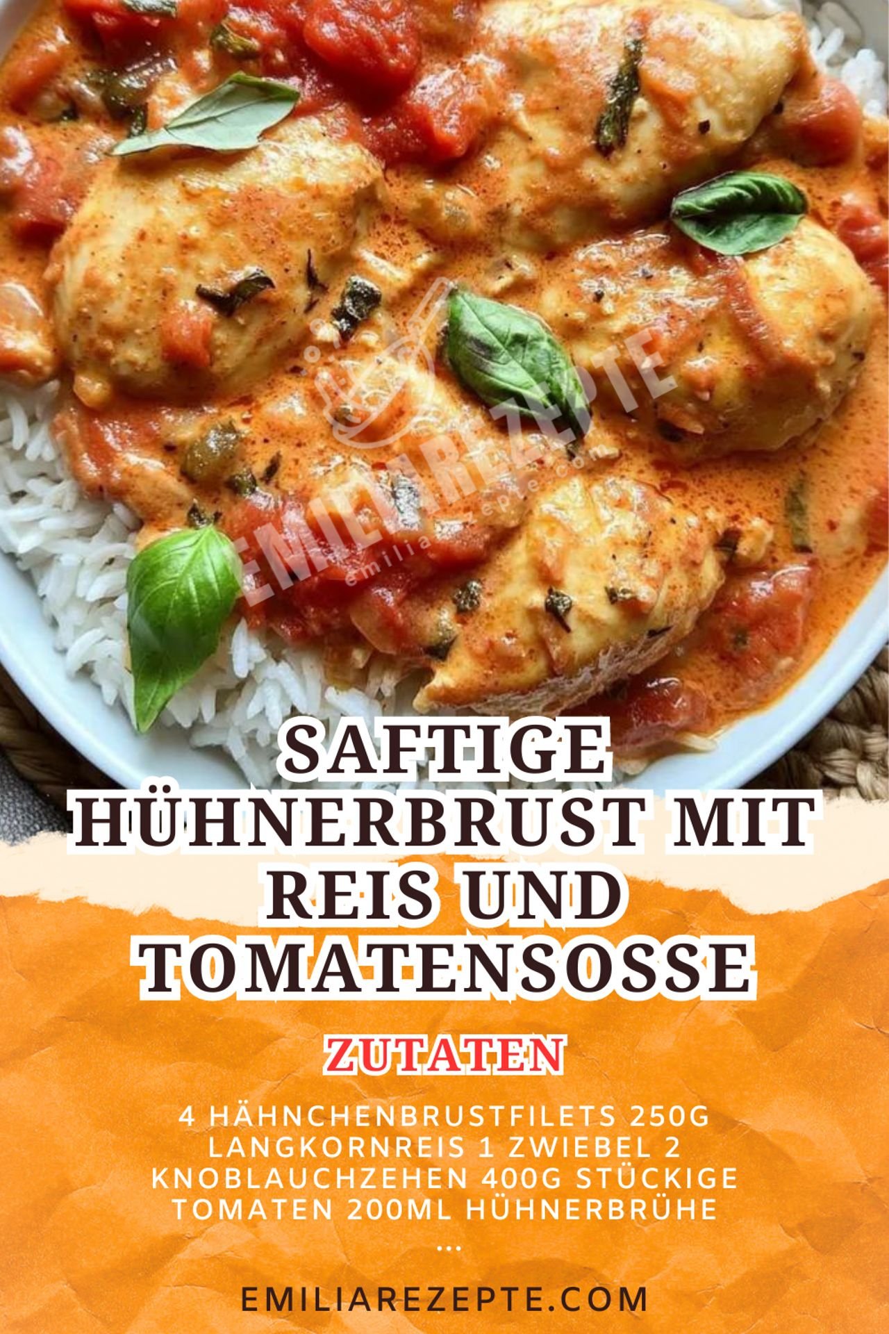 Leckeres Hähnchen Rezept: Saftige Hühnerbrust mit Reis und Tomatensoße