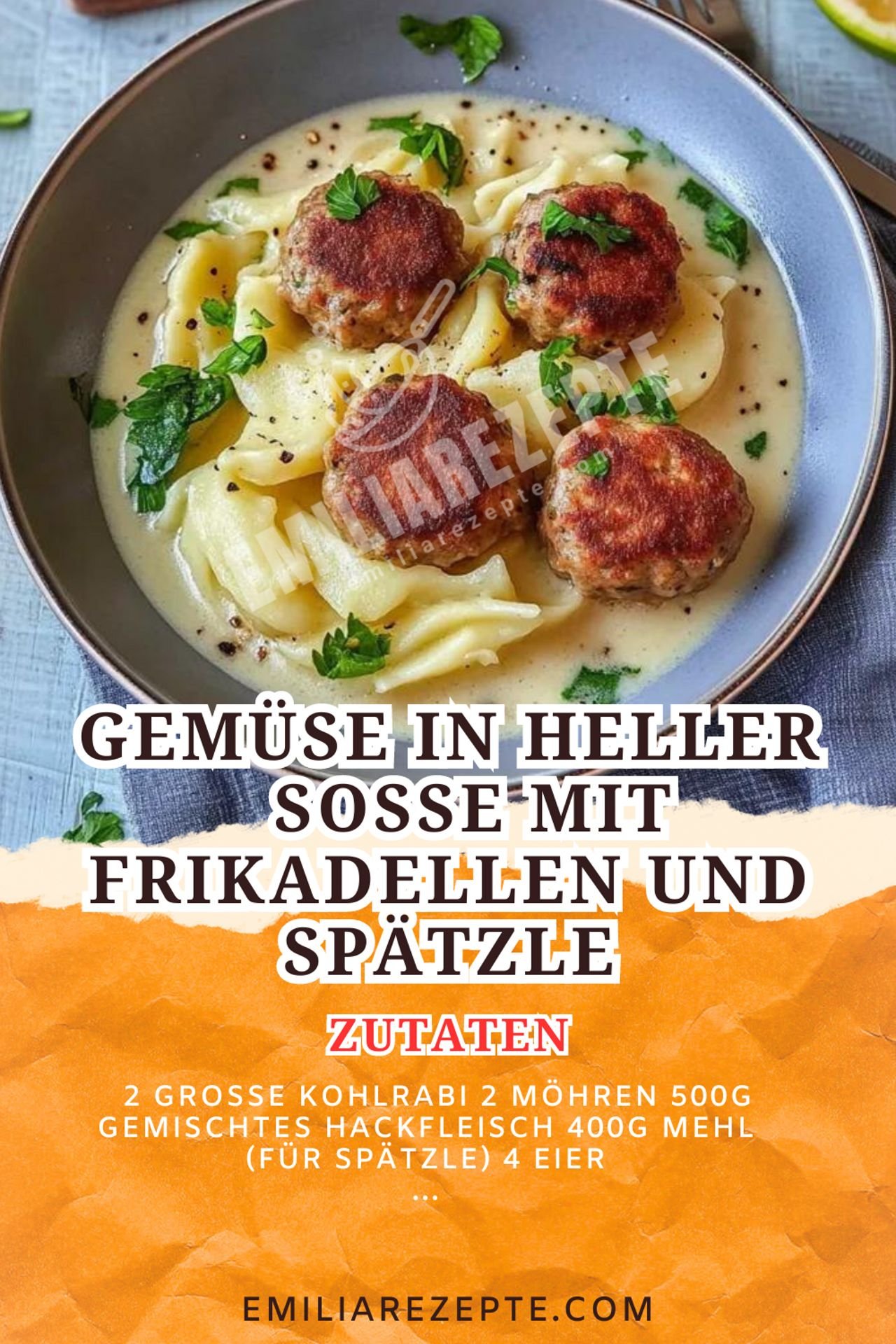 Kohlrabi Rezept: Gemüse in heller Soße mit Frikadellen und Spätzle