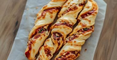 Blätterteig Rezepte: Knusprige gedrehte Pizzastangen als schneller Snack