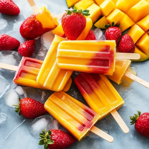 Gesunde Rezepte: Erfrischende Erdbeer-Mango-Eis am Stiel