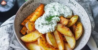 Kartoffel Rezepte: Knusprige Kartoffelspalten mit frischem Gurkendip