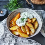 Kartoffel Rezepte: Knusprige Kartoffelspalten mit frischem Gurkendip
