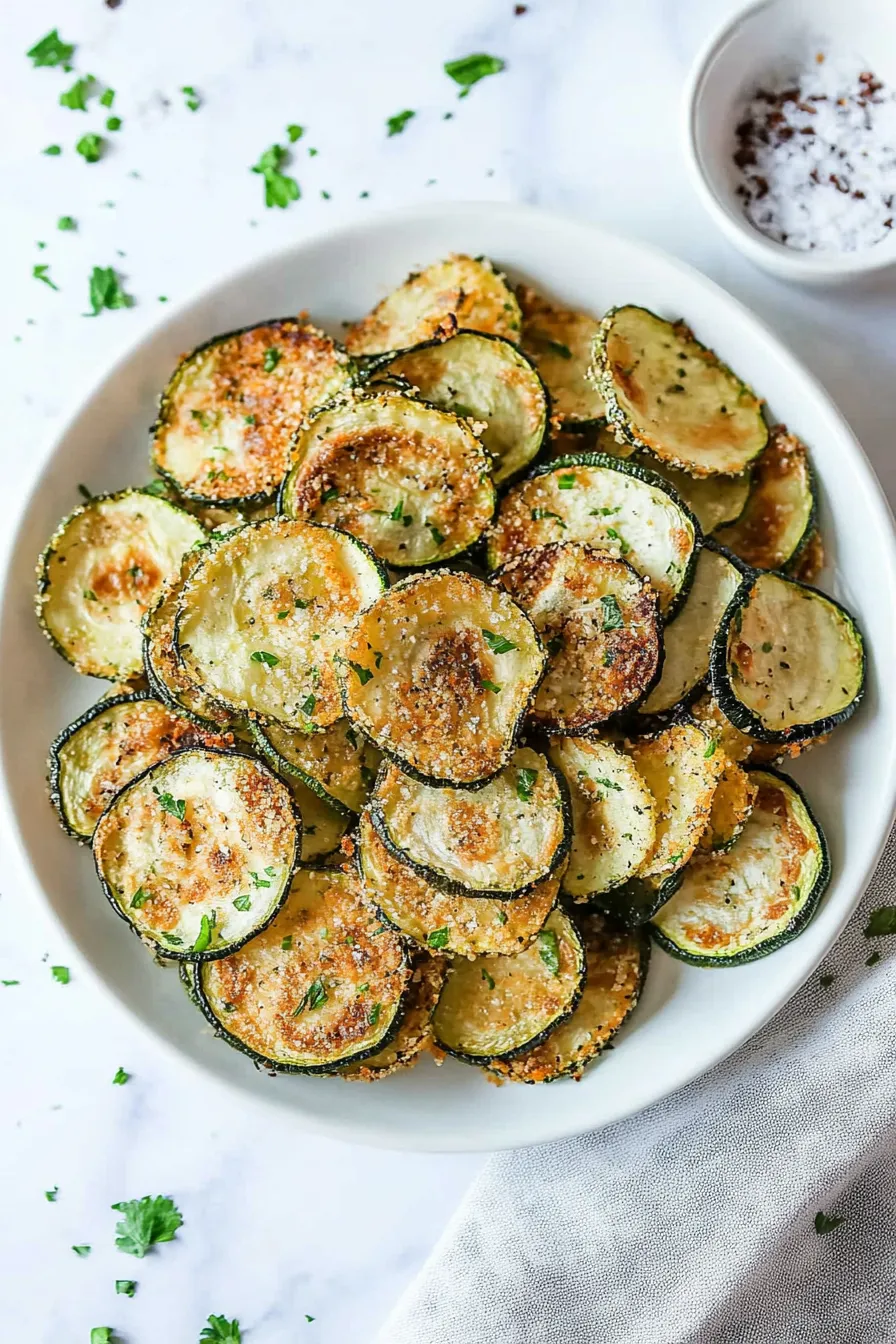 Knusprige Zucchini Chips aus dem Ofen mit Griechischem Joghurt-Dip