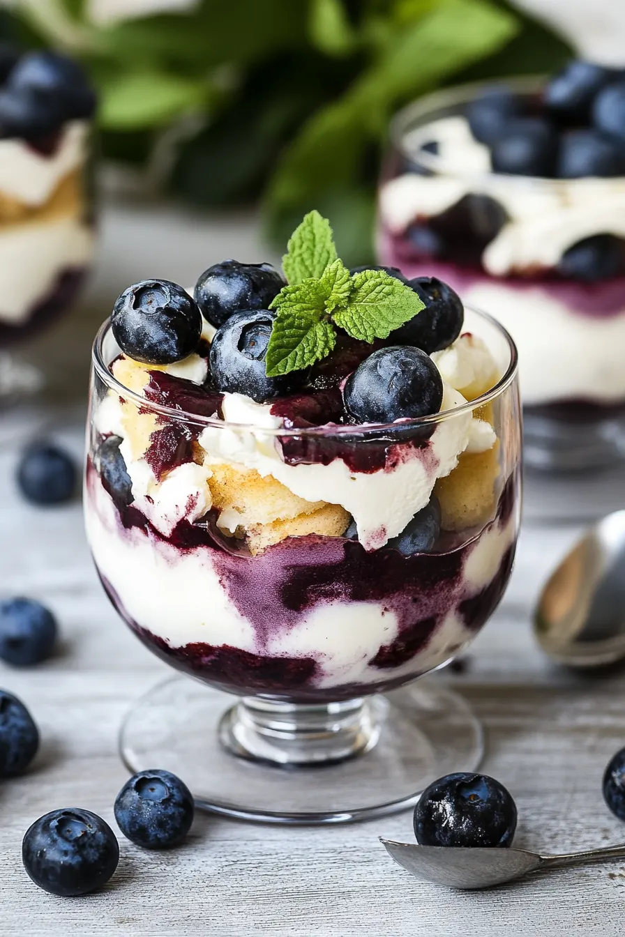 Leckeres Kuchen Rezept: Blaubeer-Tiramisu im Glas ohne Ei und Alkohol