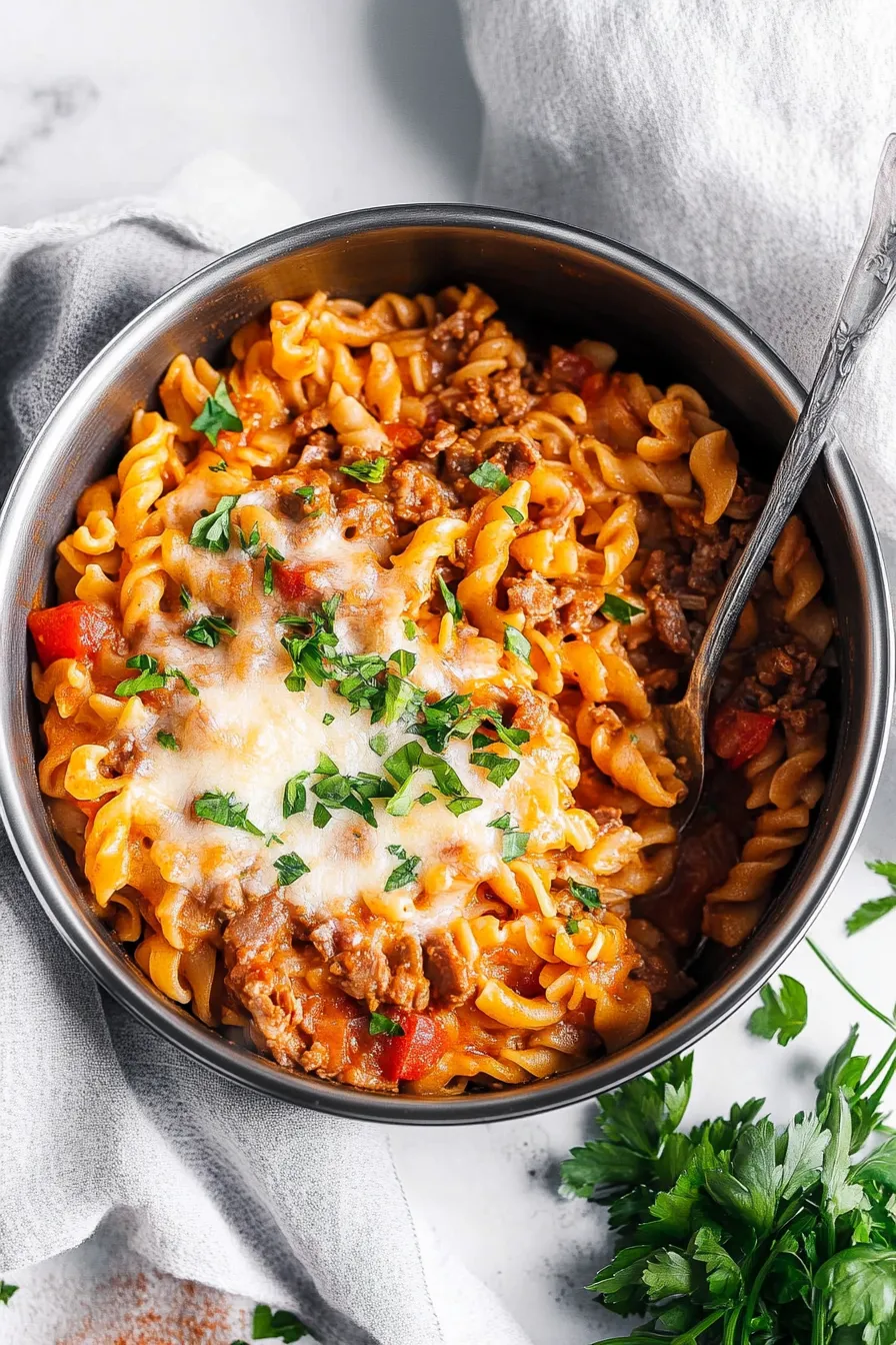 One Pot Rezepte: Cremige Pasta mit Hackfleisch und Paprika