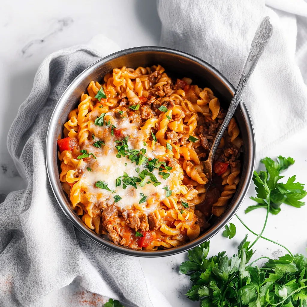 One Pot Rezepte: Cremige Pasta mit Hackfleisch und Paprika