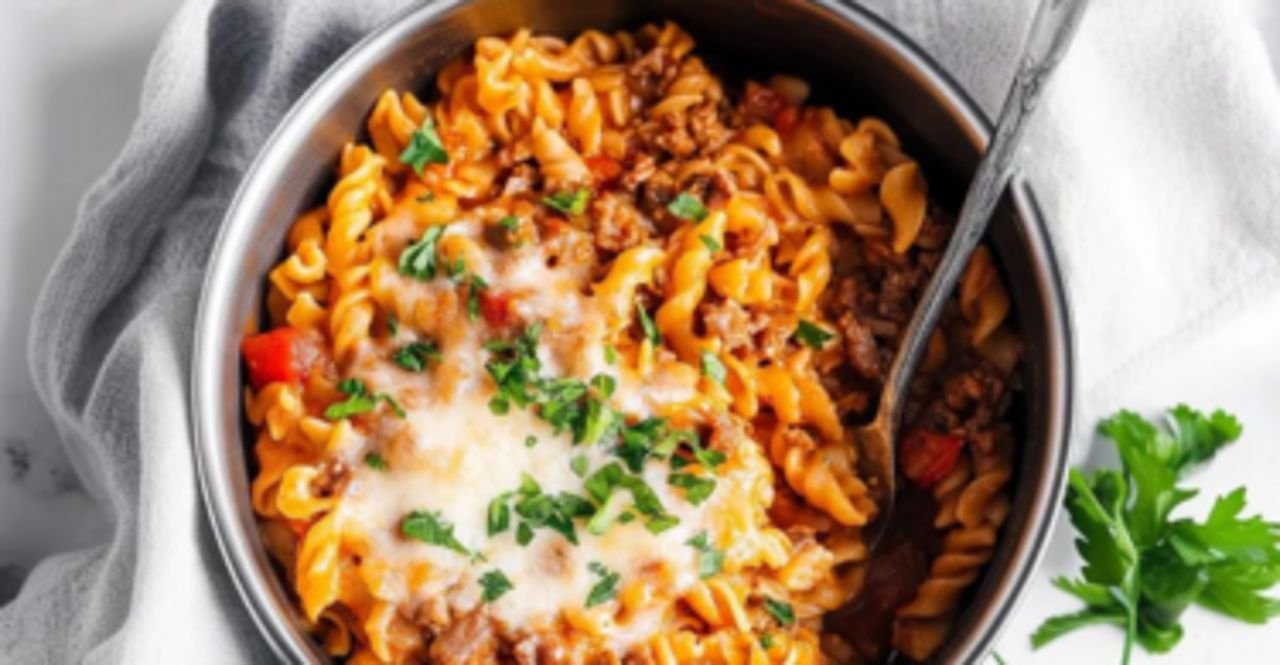 One Pot Rezepte: Cremige Pasta mit Hackfleisch und Paprika