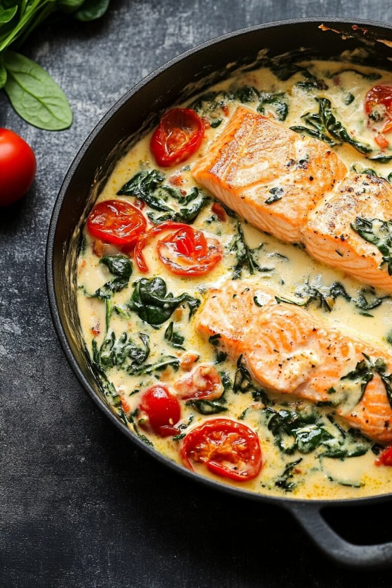 Cremiger Lachs mit Tomaten und Blattspinat - Schnelles Rezept Cremiger Lachs mit Tomaten und Blattspinat - Schnelles Rezept