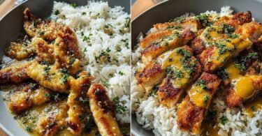 Honig Senf Hähnchen mit Reis aus der Pfanne recipe photo