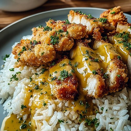 Honig Senf Hähnchen mit Reis aus der Pfanne extra recipe photo