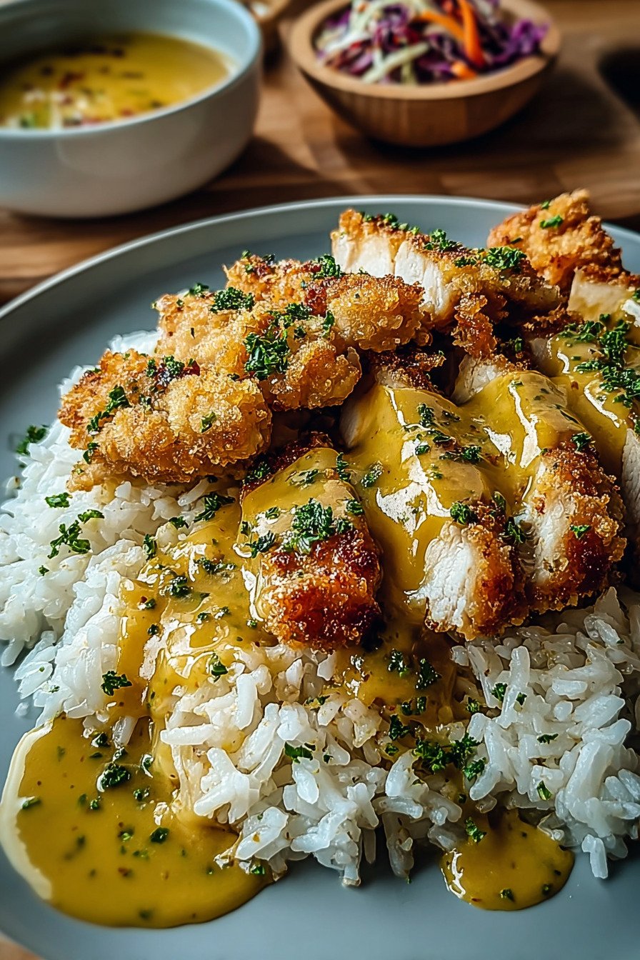 Honig Senf Hähnchen mit Reis aus der Pfanne extra recipe photo