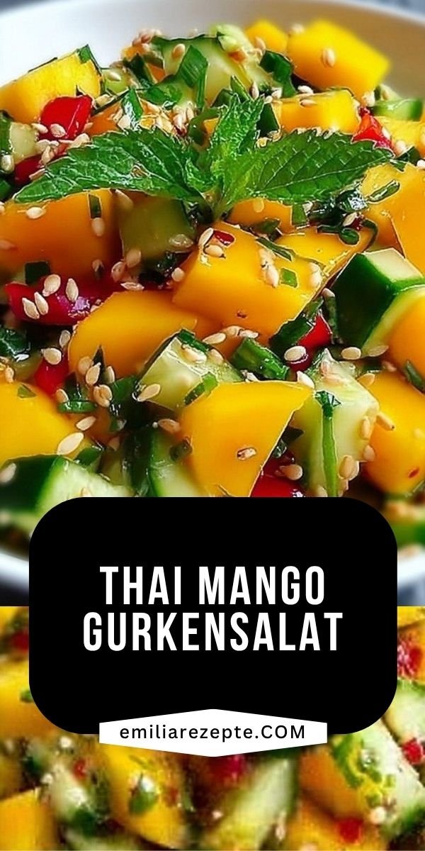 Thai Mango Gurkensalat mit Limetten Dressing save this recipe