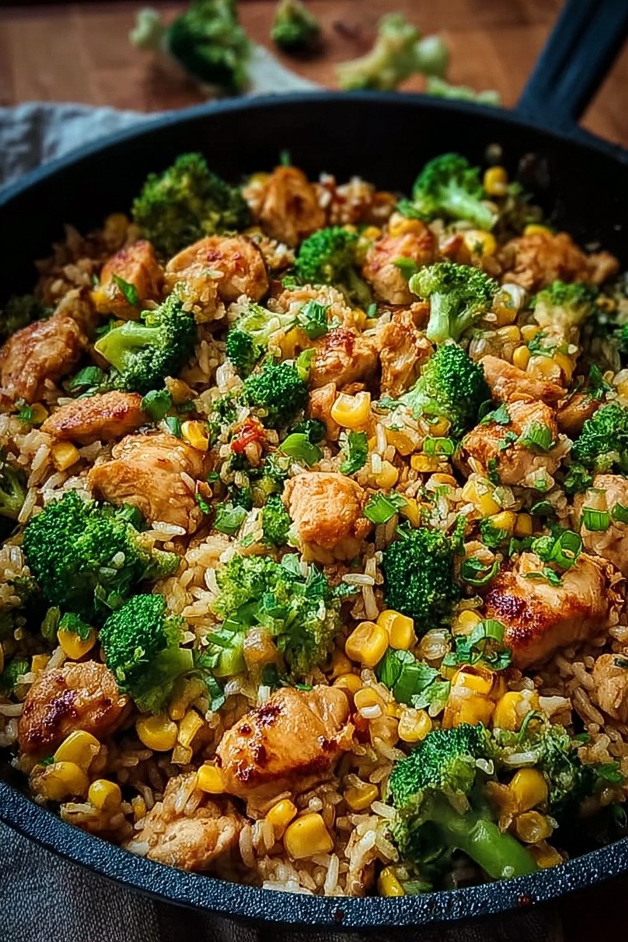 Hähnchen-Reis-Pfanne mit Brokkoli und Mais recipe tips
