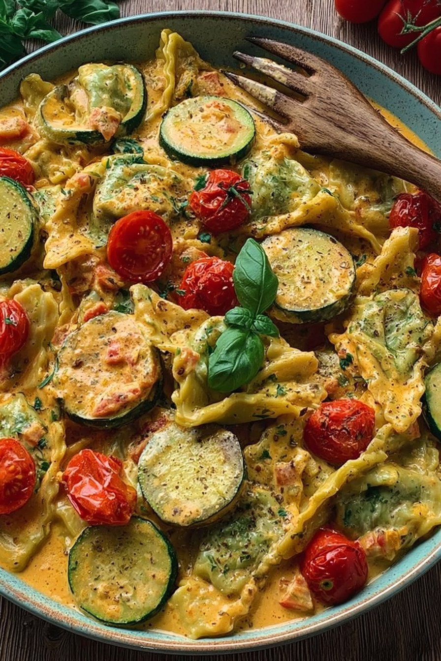 Cremige Maultaschenpfanne mit Zucchini und Tomaten extra recipe photo