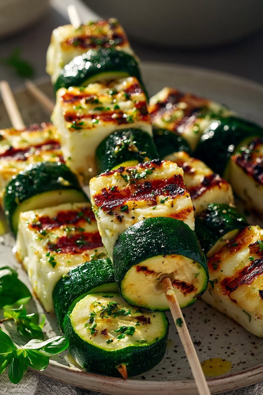 Halloumi Zucchini Spieße vom Grill: sommerlich, würzig und vegetarisch extra recipe photo