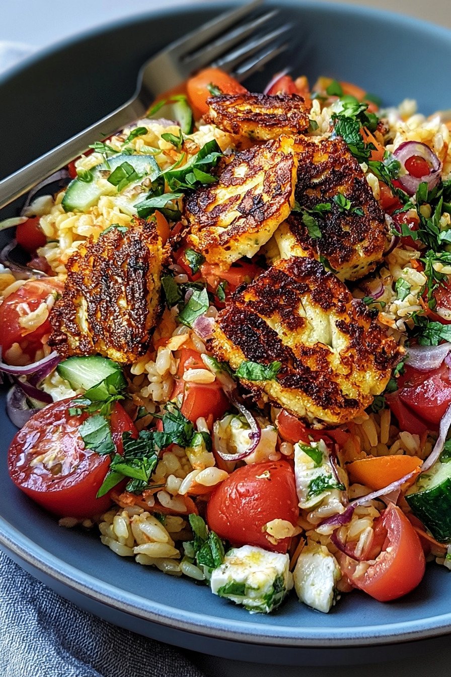 Kritharaki-Salat mit Halloumi-Croutons extra recipe photo