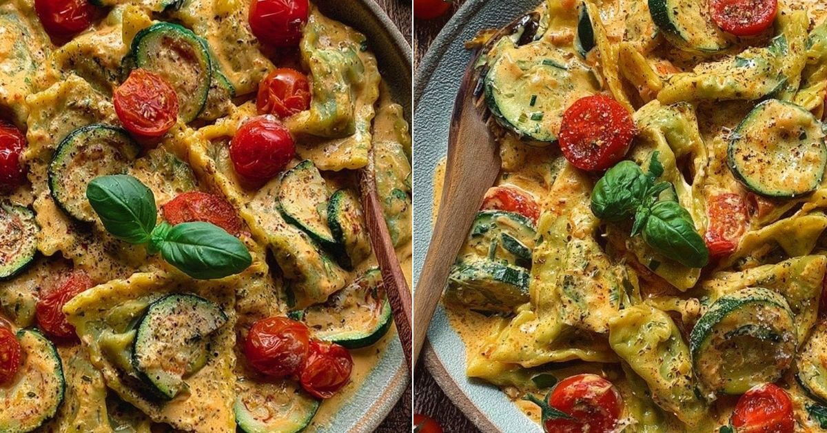 Cremige Maultaschenpfanne mit Zucchini und Tomaten recipe photo