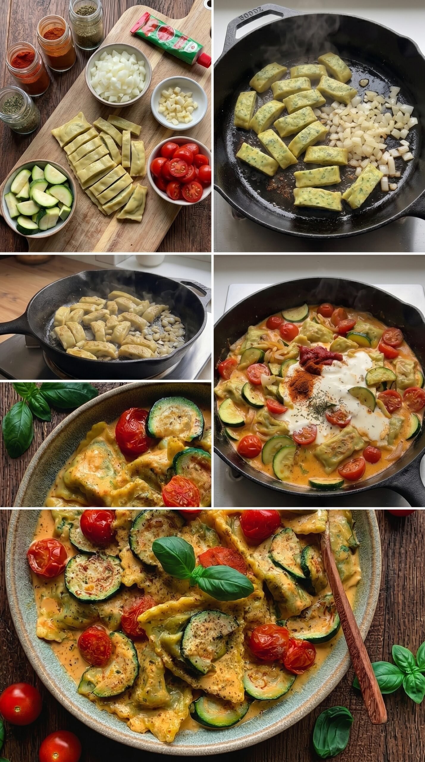 Cremige Maultaschenpfanne mit Zucchini und Tomaten recipe instructions
