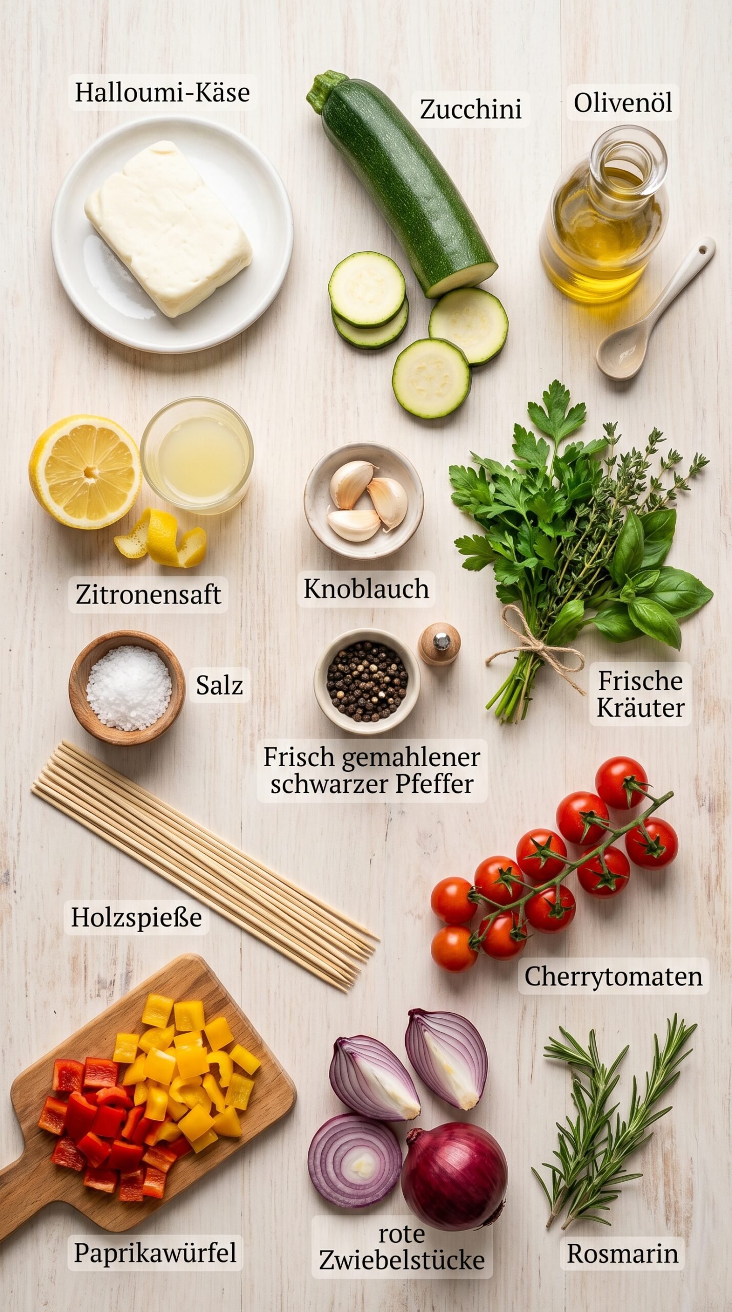 Halloumi Zucchini Spieße vom Grill: sommerlich, würzig und vegetarisch recipe ingredients