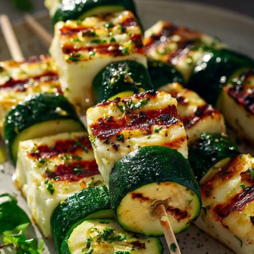 Halloumi Zucchini Spieße vom Grill: sommerlich, würzig und vegetarisch extra recipe photo