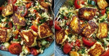 Kritharaki-Salat mit Halloumi-Croutons recipe photo