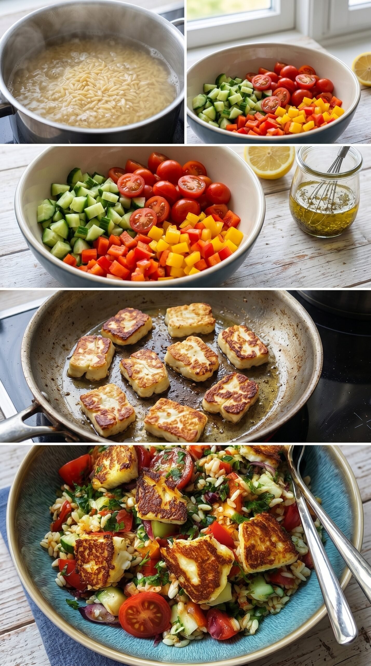 Kritharaki-Salat mit Halloumi-Croutons recipe instructions