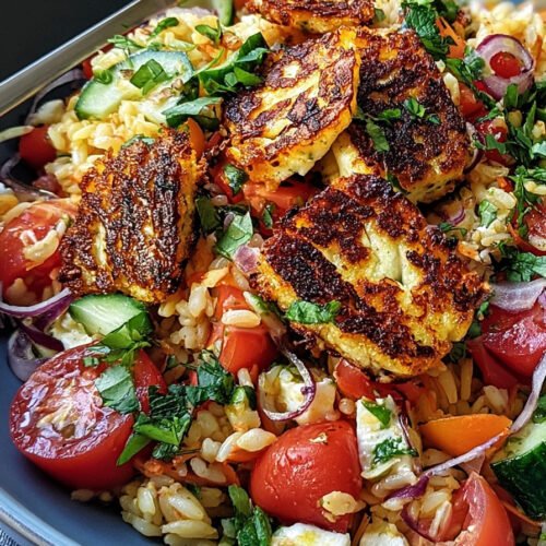 Kritharaki-Salat mit Halloumi-Croutons extra recipe photo