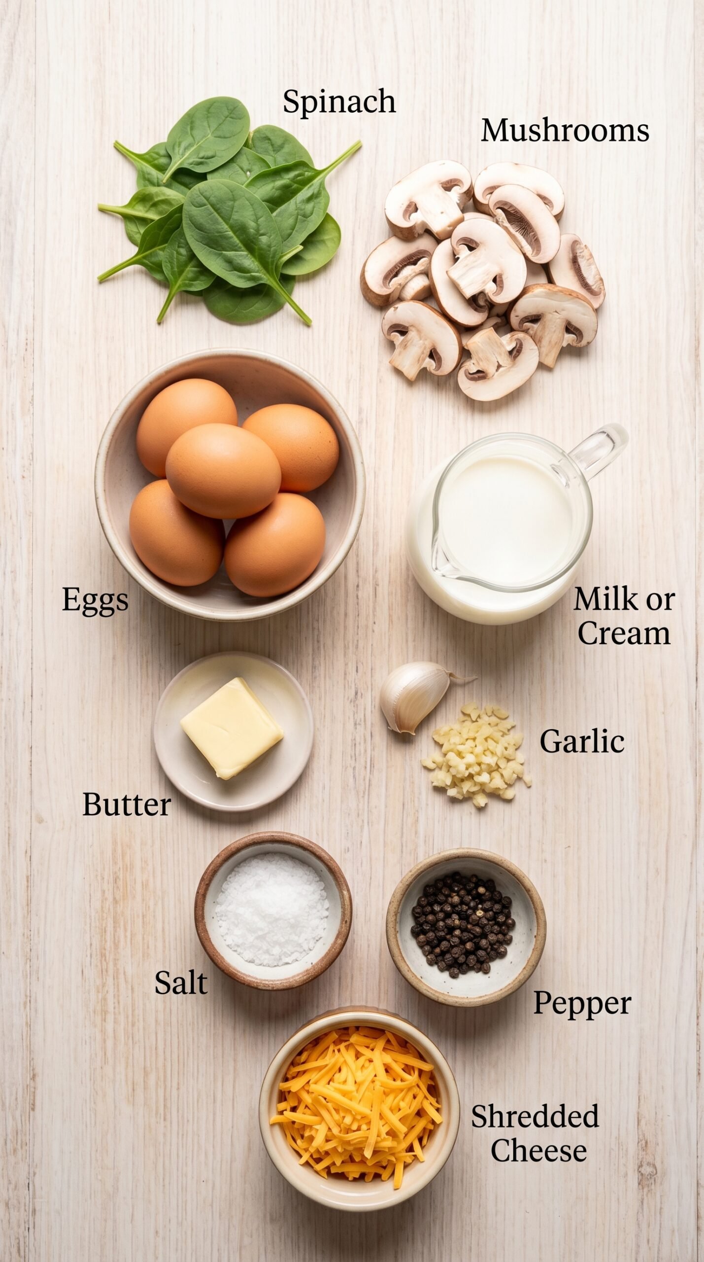 10-Minute Mushroom Spinach Scrambled Eggs mit Pilzen und Spinat recipe ingredients