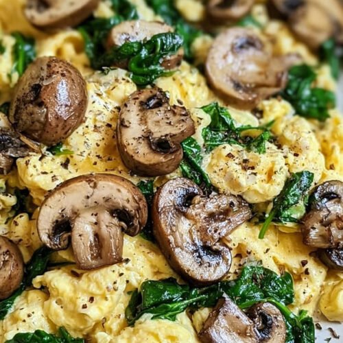 10-Minute Mushroom Spinach Scrambled Eggs mit Pilzen und Spinat extra recipe photo